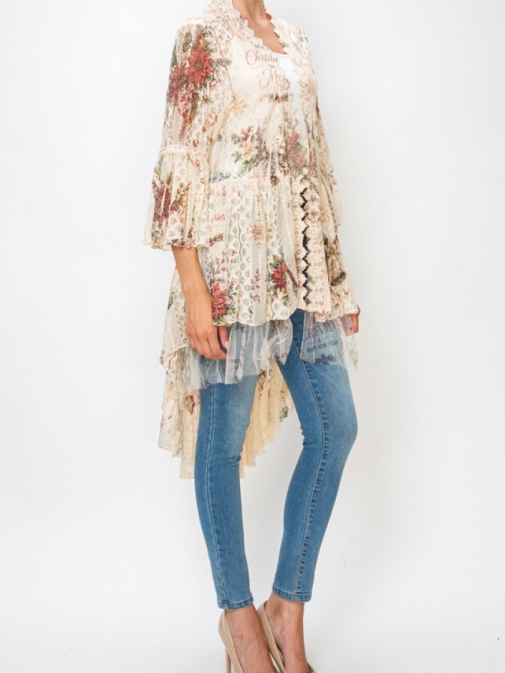 new ORIGAMI duster lace cardigan JOYFUL CHRISTMAS HOLIDAY bohemian KIMONO SM-4XL
